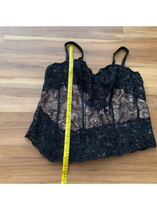 Cacique Black Nude Lace Corset Bustier Floral Tank Top Size 18 20 - Picture 3 of 6